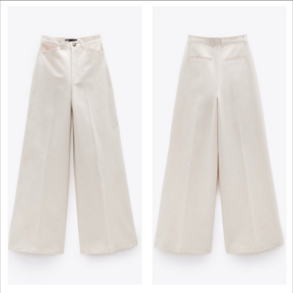 Zara high rise wide leg cream pants - Picture 11 of 16